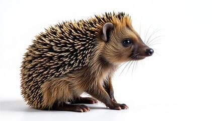 Fototapeta premium Brown hedgehog, facing right, isolated on white , animal, texture