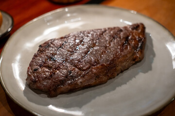 Medium rare fillet meat served on plate