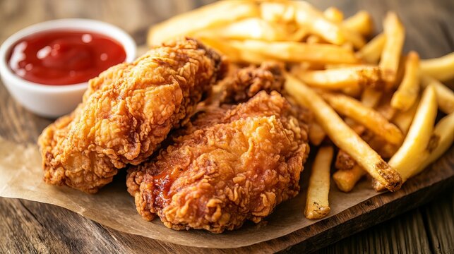 Crispy fried chicken broast with french fries