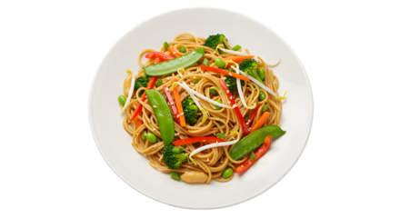 Serving of Stir Fried Noodles with Vegetables on White Plate
