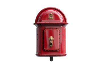 Dome-topped mailbox with brass hardware and rivets, exuding steampunk aesthetics and functional flair, isolated on a transparent background