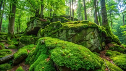 Obraz premium Moss-covered rocky outcrop with lush greenery, rocky outcrop, vegetation, rocky outcrop