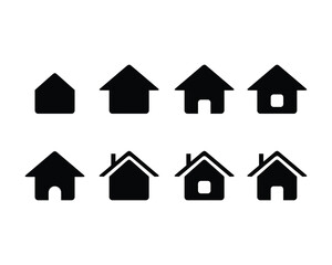 Minimalist Home Icons Set – Black Flat Solid Color Collection, Perfect for user interfaces, mobile apps, websites, real estate branding, or infographics.