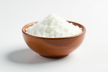 Bowl of white sugar against pure white backdrop, background, pure