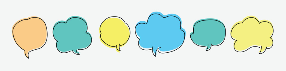 Pen handwritten speech bubble set, Speech Bubble Set with Hand-Drawn Chalk Outlines on white Background