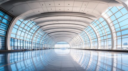 Walking Through a Modern Arched Glass Building with Bright Interior