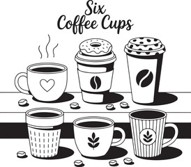 Obraz premium Black and White Coffee Cup Art – Steaming Espresso Trio Illustration