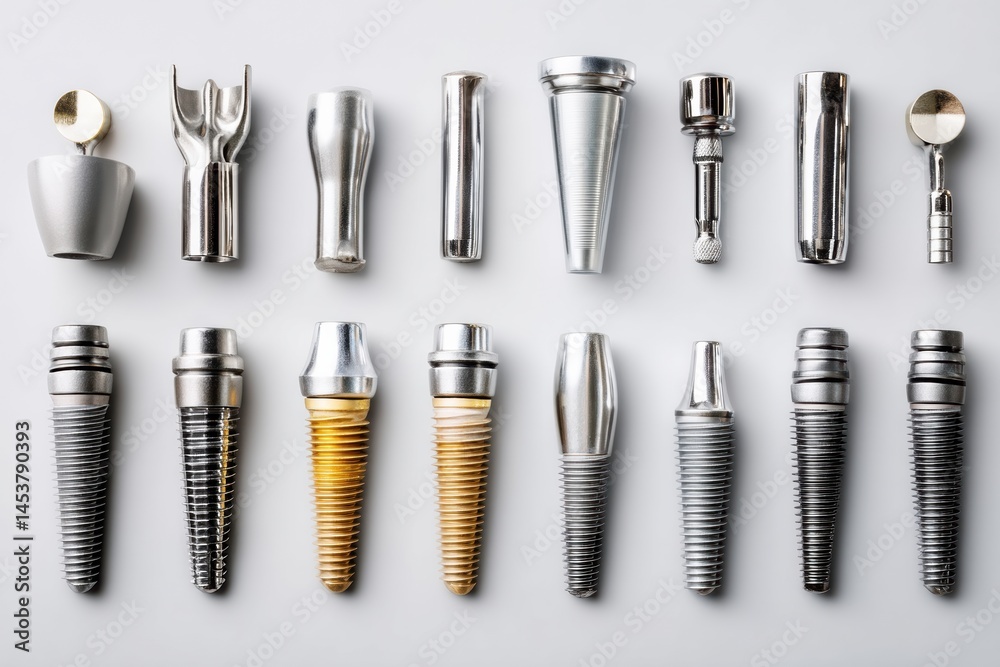 Aufkleber Dental Implant Components Arranged on a Sterile Surface for Examination and Assembly in a Clinical Setting Generative AI