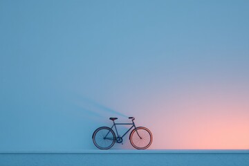 Fototapeta premium minimalistic image of bicycle parked against blank wall with ample copy space on left