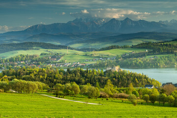 Panoramic View of Czorsztyn Castle and Lake with Tatra Mountains