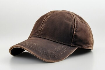 Fototapeta premium Brown cap placed on a neutral background showcasing its stylish design and fabric texture suitable for casual wear and outdoor activities