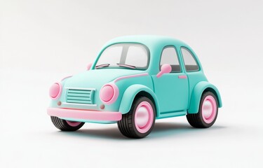 Pastel teal cartoon car, pink accents