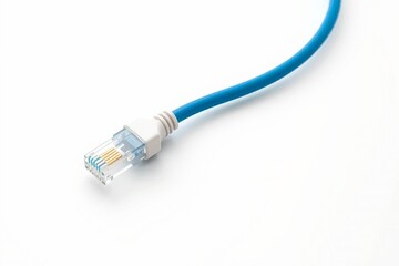 3D render of LAN internet cable in modern server room with white background, ideal for tech visuals.
