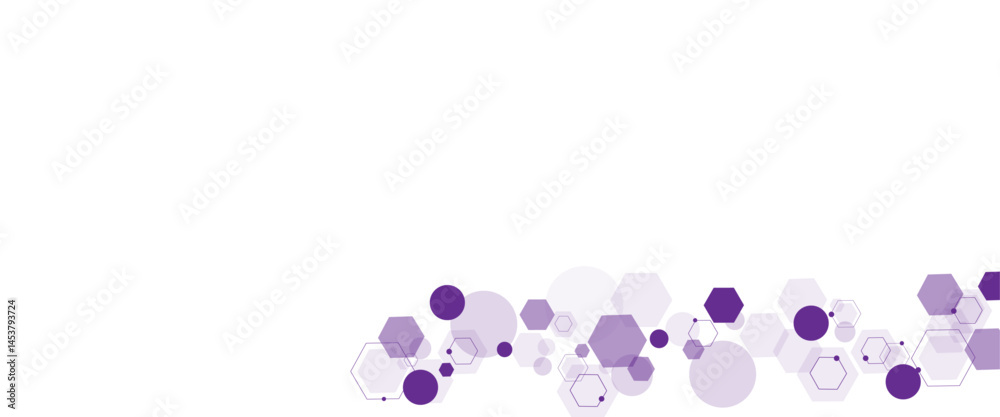Poster Geometric abstract background with soft purple hexagons. Computer network concept. Medical, technology or science design