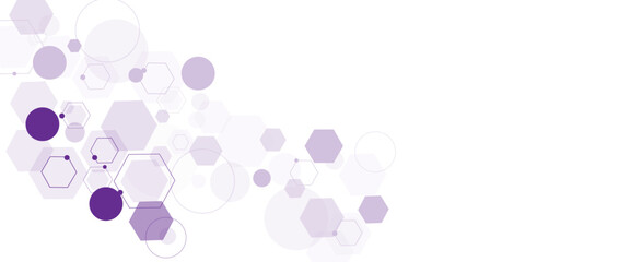 Vector geometric abstract background with purple hexagons. Computer network concept. Medical, technology or science design
