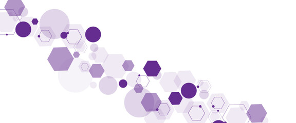Vector geometric abstract background with purple hexagons. Computer network concept. Medical, technology or science design