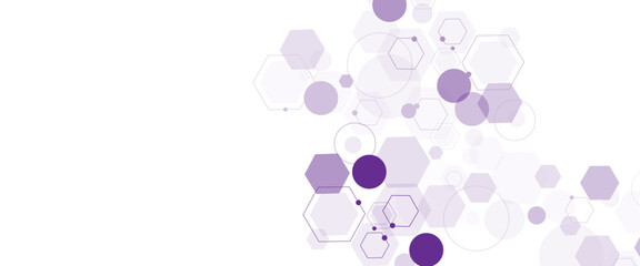 Vector geometric abstract background with purple hexagons. Computer network concept. Medical, technology or science design