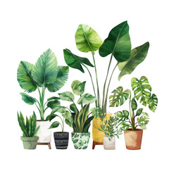 A Collection of Various Indoor Houseplants in Decorative Pots Featuring Lush Green Foliage for a Serene Home Environment