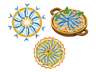 vector illustration of a turkish food Hamsi Tava (Fried Anchovies from the Black Sea)