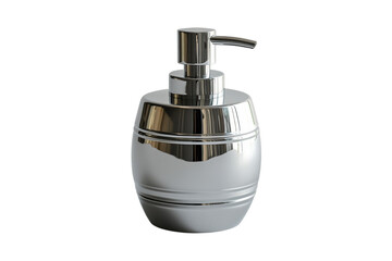 Obraz premium Elegant chrome soap dispenser sleek design perfect for modern bathrooms reflecting light on transparent background