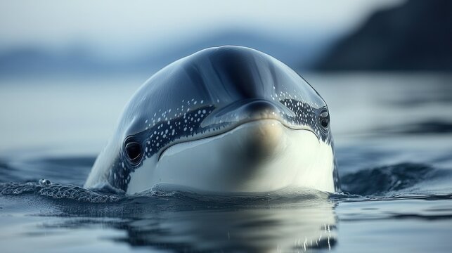 Peering Commerson's dolphin in coastal ocean waters