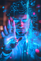 Obraz premium A Person Holding Their Hands Up To A Computer Screen