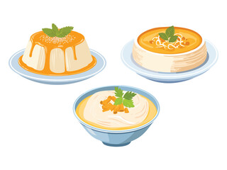 vector illustration of a turkish food Tavuk G&ouml;ğs&uuml; (Milk Pudding with Shredded Chicken)
