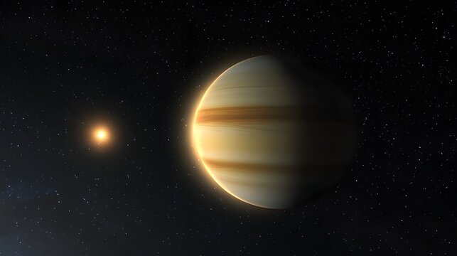 Celestial gaseous planet and companion star in space.