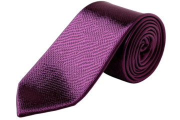 Elegant purple silk tie richly textured rolled elegantly against black background Subtle sheen on transparent background