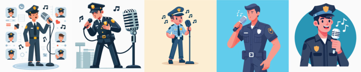 vector of police singing using microphone