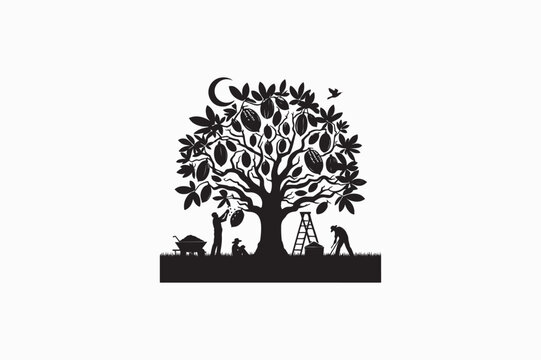 A Pecan tree vector silhouettes image made by adobe illustrator with white color back round. eps