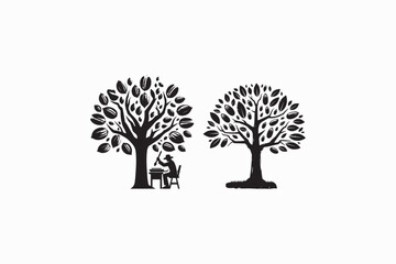 Naklejka premium Pecan tree vector silhouettes image adobe illustrator. eps
