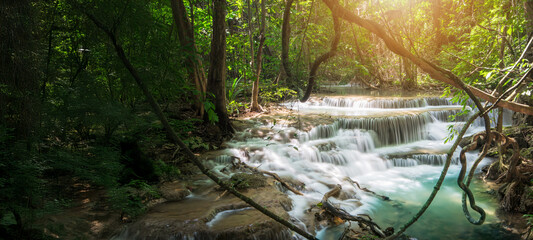 Beauty in nature, amazing waterfall in tropical forest of national park, Thailand