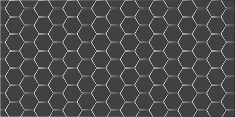 Obraz premium Hexagonal metallic grid texture design shows a seamless geometric pattern of metal mesh with a technology structure and light effects