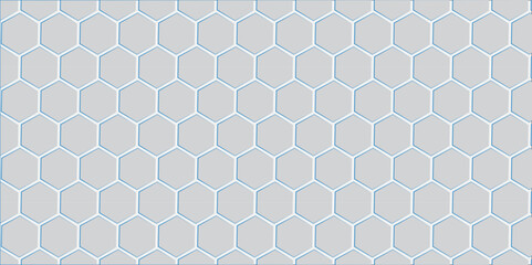 Abstract seamless geometric pattern with hexagonal honeycomb texture and blue flower elements for a modern design