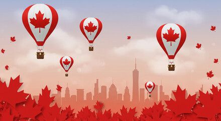 Happy Canada Day 2025 Celebration with Balloons and Maple Leaves