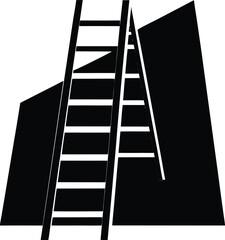 ladder leaning on wall on white background  