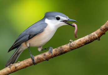 Fototapeta premium Bird Eating Worm on Branch