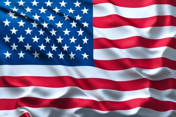 Obraz premium The flag of the United States of America, waving against a blue sky background.