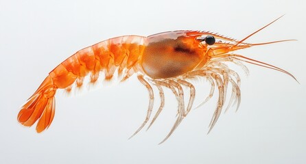 Red shrimp swimming gracefully in clear water showcasing natural beauty and elegance