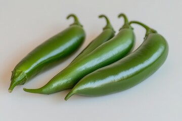 Fresh green jalape?o peppers arranged on a light background, showcasing their vibrant color