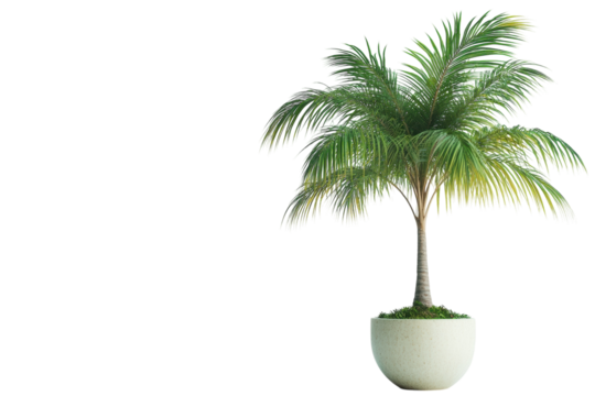Lush Tropical Palm Tree in Pot Isolated on Black Background with Detailed Fronds and Textured on transparent background - Powered by Adobe