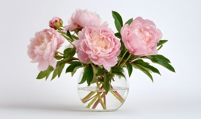 Obraz premium peony roses in a simple formed glass vase, Generative AI