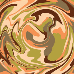 Unique marble abstract artwork featuring dynamic swirling patterns and a warm color palette of earth tones, evoking a sense of natural harmony, creativity, and fluid motion.