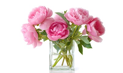 Obraz premium peony roses in a simple formed glass vase, Generative AI