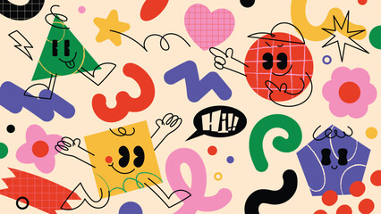 Kids and children background vector. Fun Childish hand drawn doodle design. Playful cartoon design for packaging design, wallpaper and print.