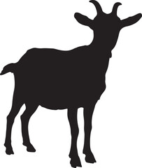 goat silhouette with horns and beard on white background