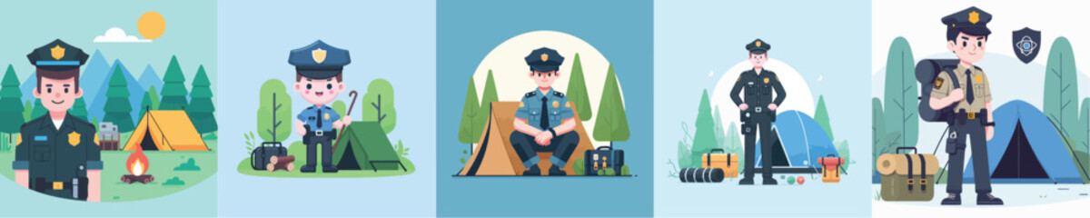 vector set of camping police