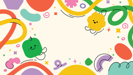 Kids and children background vector. Fun Childish hand drawn doodle design. Playful cartoon design for packaging design, wallpaper and print.