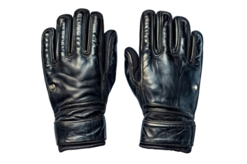 Rugged black leather gloves a timeless classic detailed close up shot against a stark black on transparent background